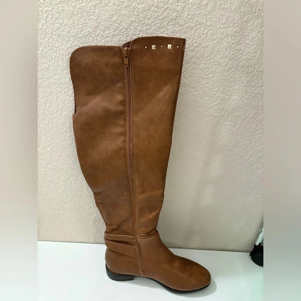 NWOT Rialto Ferrell Cognac Knee High Studded Riding Boots